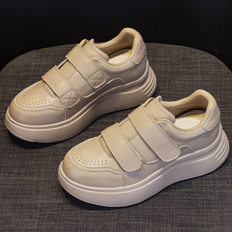 Women's Genuine Retro White Platform Hight Increasing Board Casual Shoes