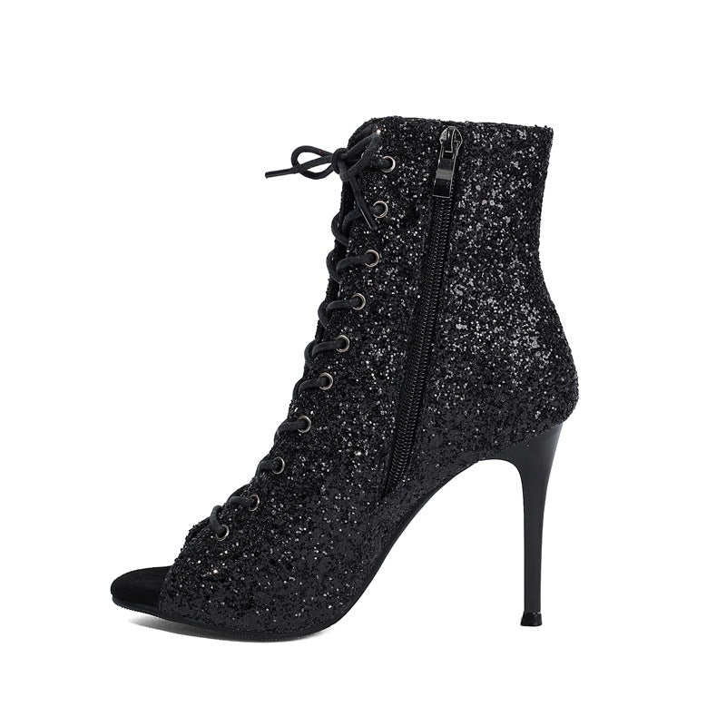 Jazz Peep Toe Gold Sequins Dancing High Heeled Sandals