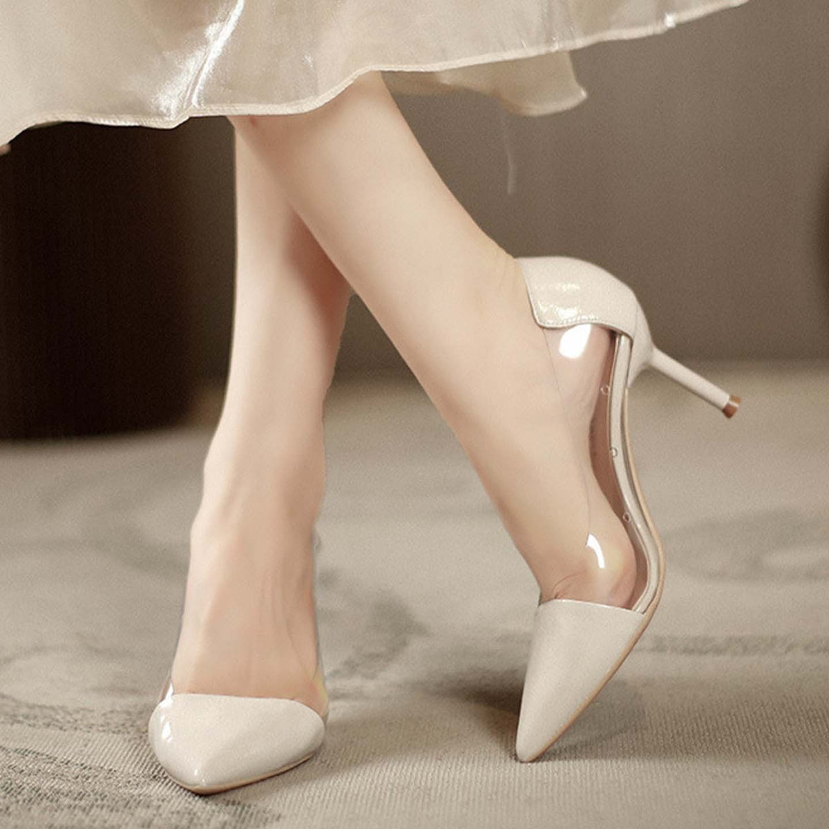 Women's Leopard Pointed High Slip-on Elegant Transparent Stiletto Pumps Large Women's Fashion Shoes
