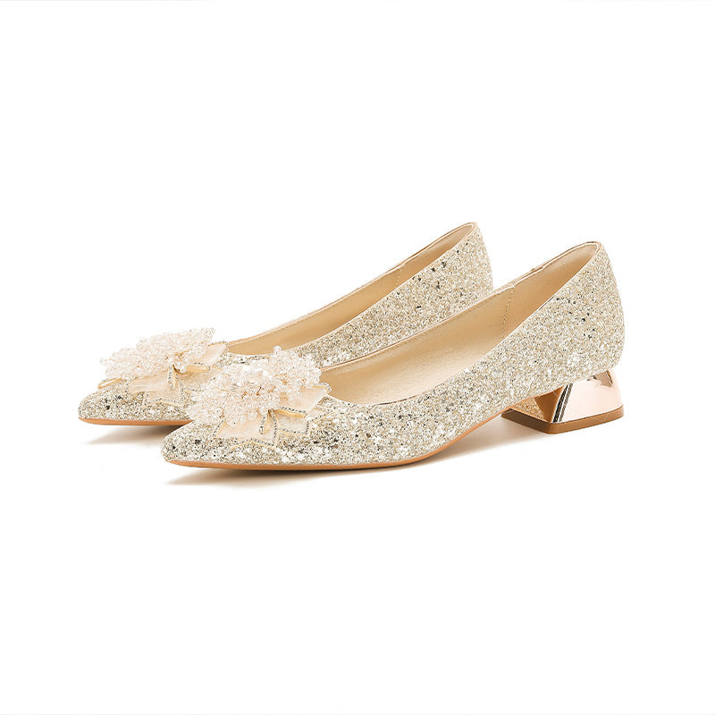 Korean Style Low Pointed Toe Chunky Women's Fashion Shoes