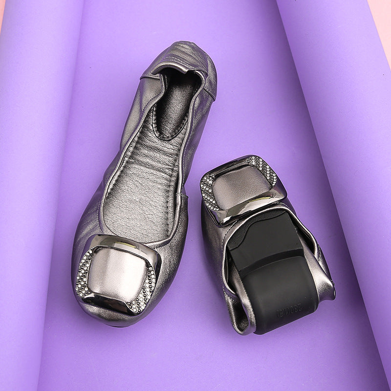 Women's Foldable Ballet Doug Shallow Mouth Soft Bottom Round Head Women's Casual Shoes