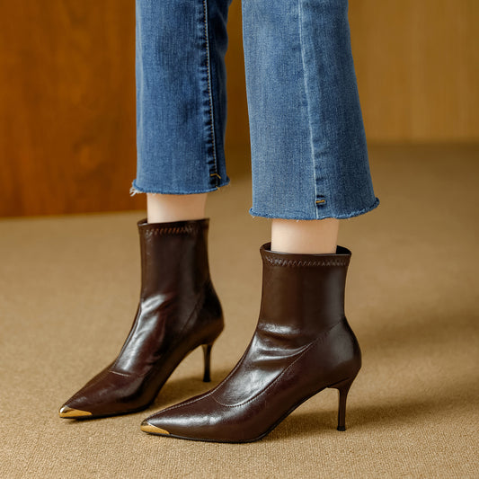 Women's High Short Temperament Wild Stiletto Metal Toe Cap Heels