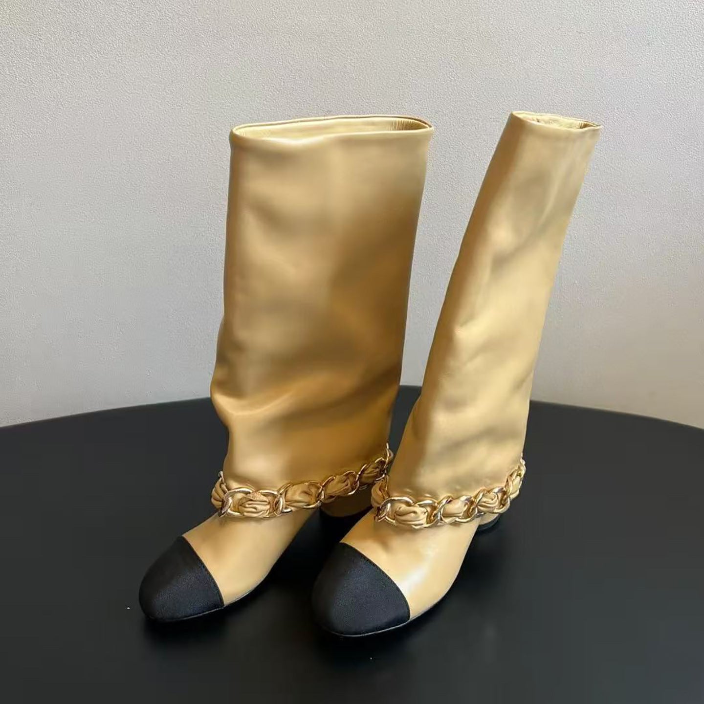 Women's Style Chunky Metal Chain Pantyhose Fashion Boots