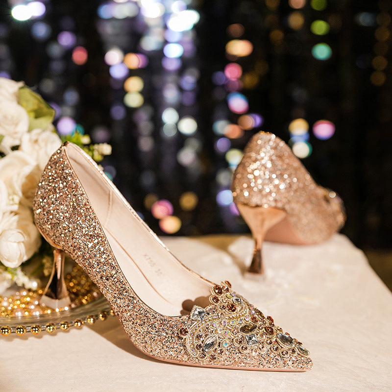 Rhinestone High Wedding High-grade Bridesmaid Not Tired Feet Bridal Heels