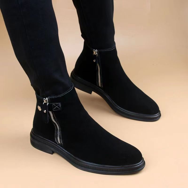 Men's Style Pointed Toe Inner Height Increasing British Suede Winter Men's Martin Boots