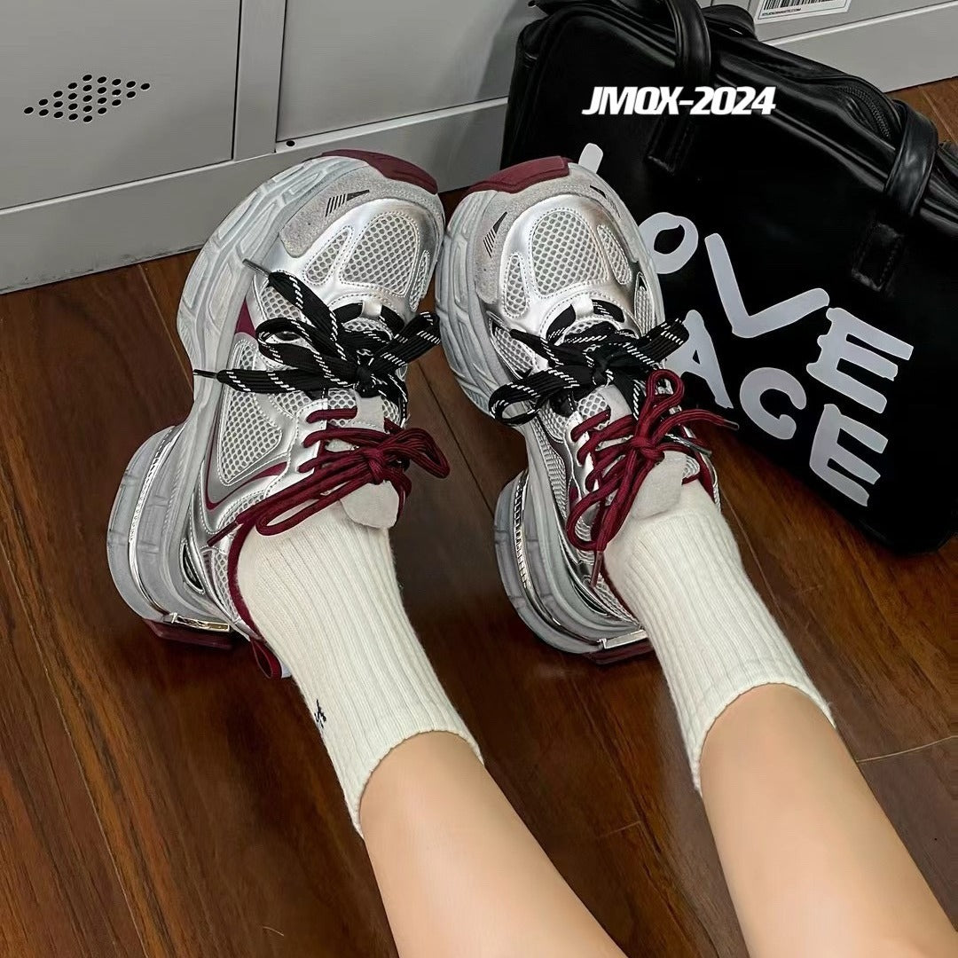 Women's Thick Bottom Dad Spring Pair Of Shoelaces Distressed Sneakers