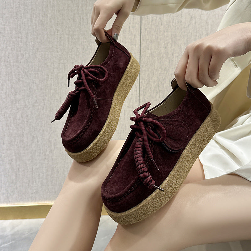 Women's & Men's Platform Muffin Kangaroo Round Toe British Leather Shoes