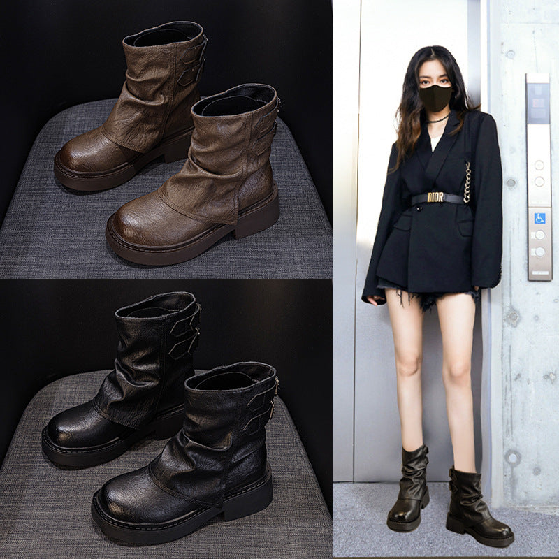 Women's Short For Pleated Knight Platform Pantyhose Boots