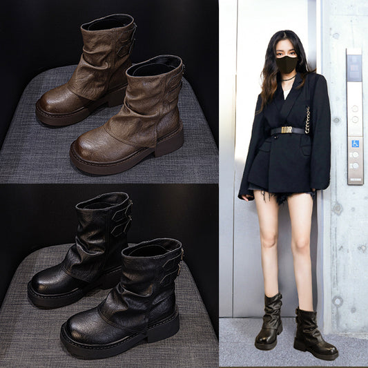 Women's Short For Pleated Knight Platform Pantyhose Boots