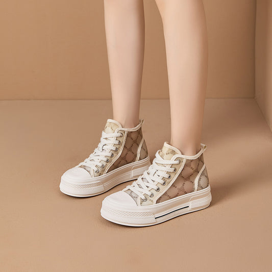 Women's High Top White Mesh Summer Thin Sports Casual Shoes