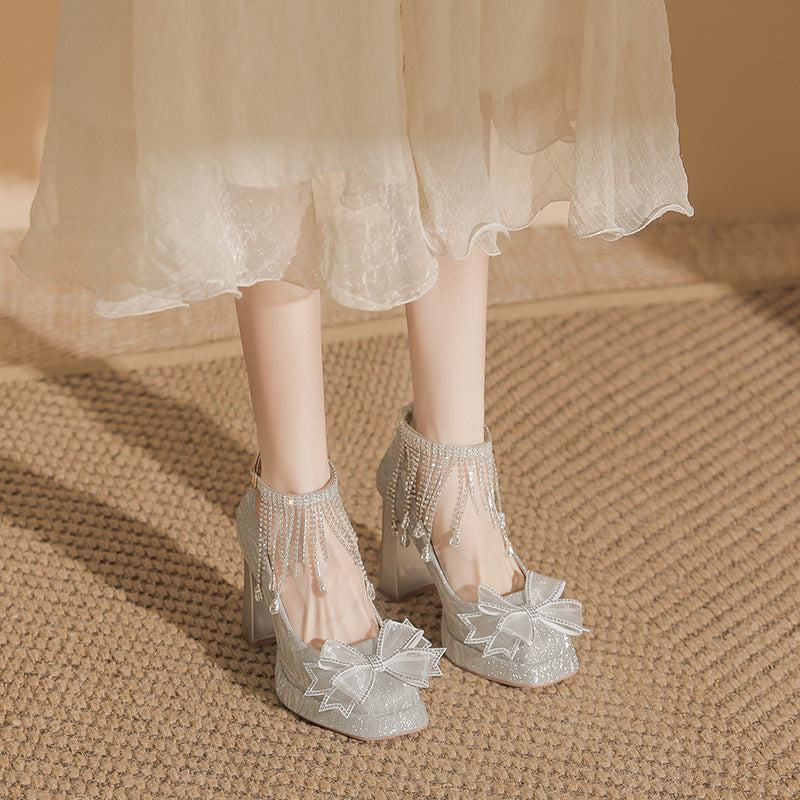Wedding Two-way High Square Toe Low-cut Platform Women's Fashion Shoes