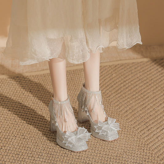 Wedding Two-way High Square Toe Low-cut Platform Women's Fashion Shoes