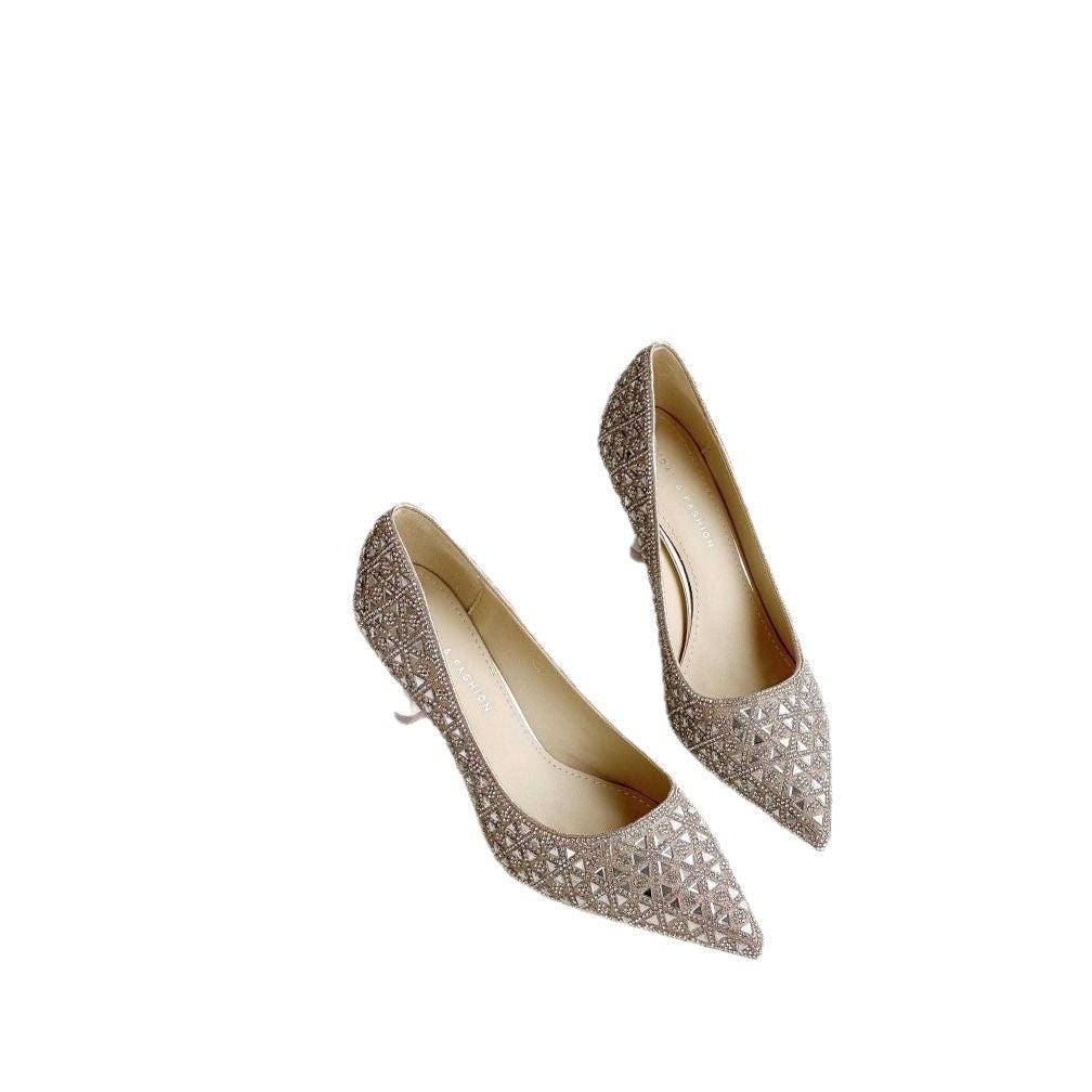 Women's Spring Banquet Dress Sparkling Full Rhinestone Tip In Sier High Women's Fashion Shoes