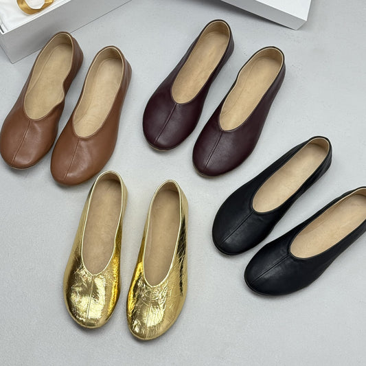 Women's Mary Jane Gold Ballet Super Soft Sheepskin Flat Women's Fashion Shoes
