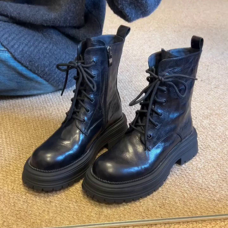 Women's Version Platform Martin Elevator Ankle Small Black Women's Leather Boots