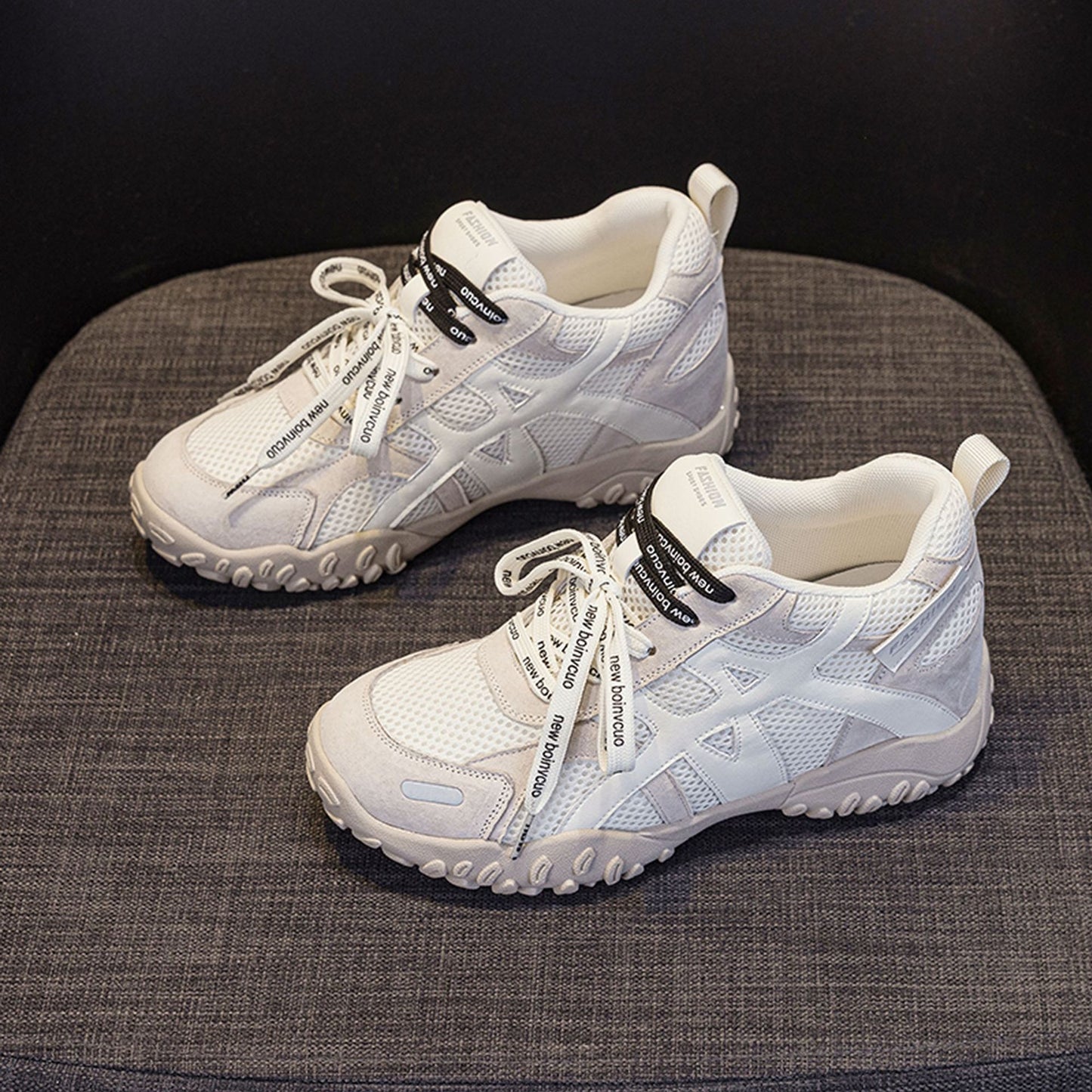 Women's Sports Breathable Mesh White Height Increasing Women's Casual Shoes