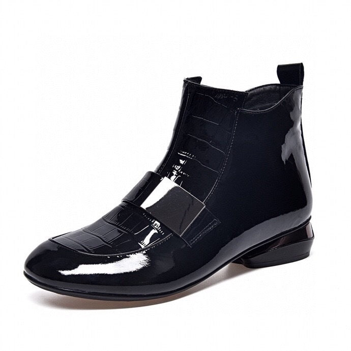 Women's Booties Patent Round Toe Ankle Low Soft Boots