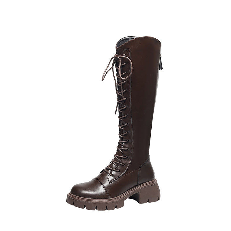 Chunky Platform Large Small Size Below The Knee Fat Widened Women's Leather Boots