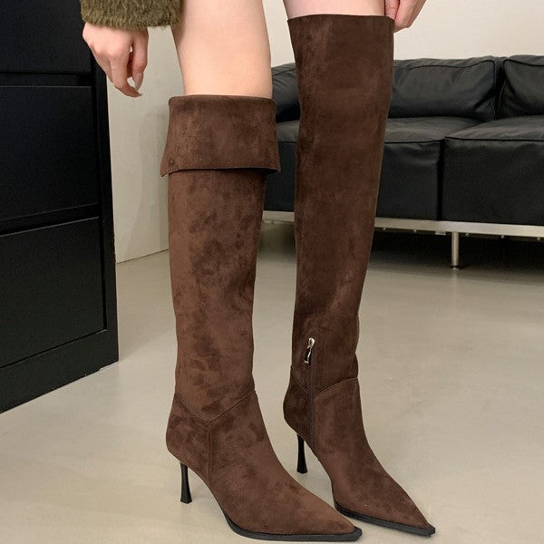 Small Two-way Side Zipper Pointed Toe Women's Leather Boots