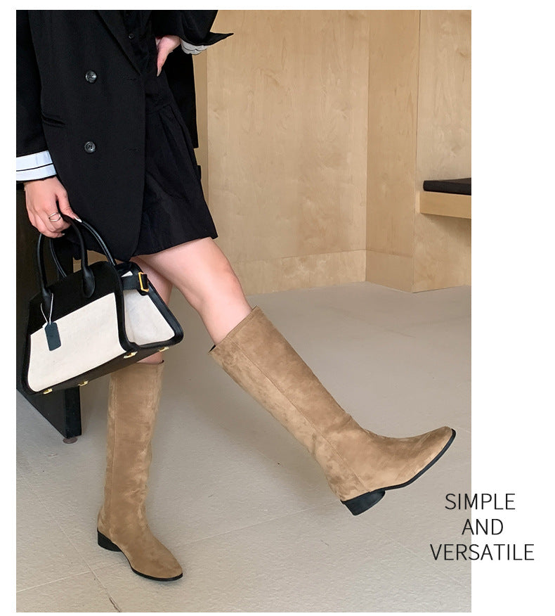 Women's Slip-on Retro Below The Knee Round Women's Leather Boots