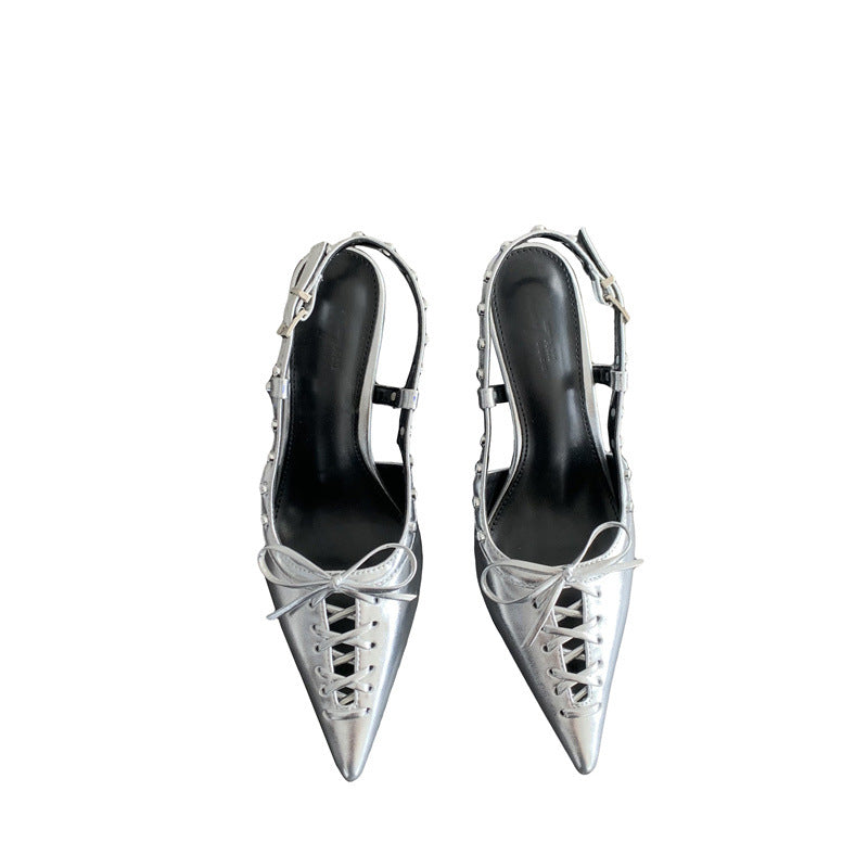 Women's Fashion Woven Decorative Pointed High Bowknot Heels