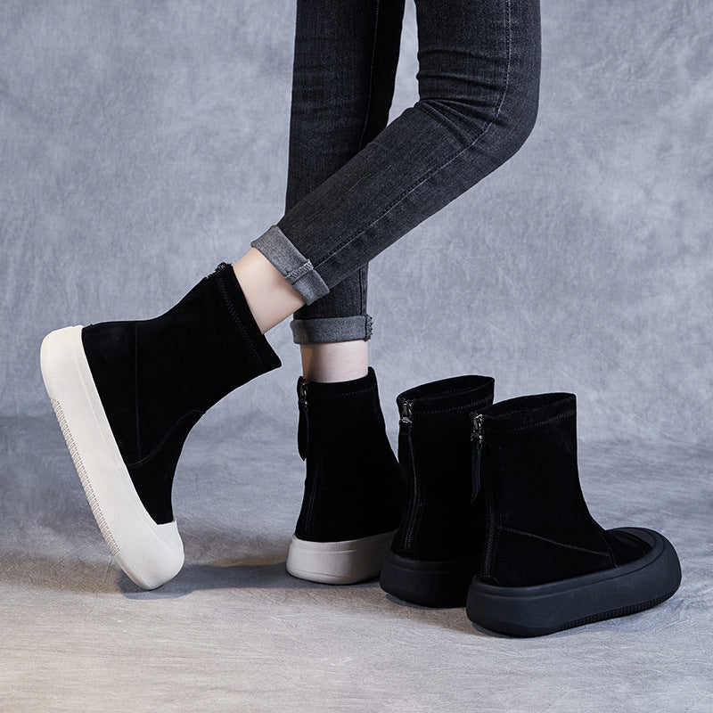 Stretch Thick Bottom Sock Street Style Fashion Back Zip Short Boots