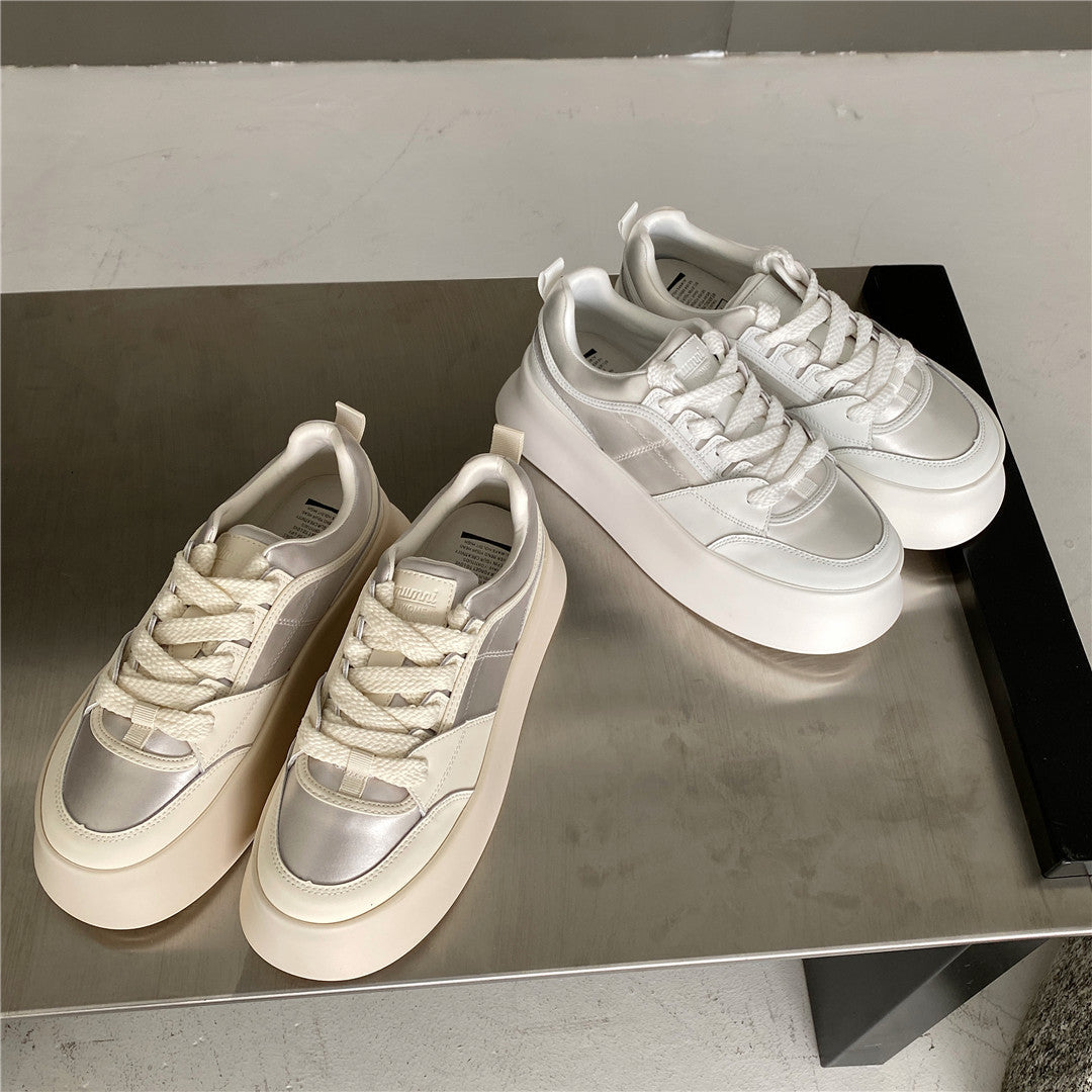 Women's Autumn Leisure Style Round Toe White Thick-soled Women's Sports Shoes