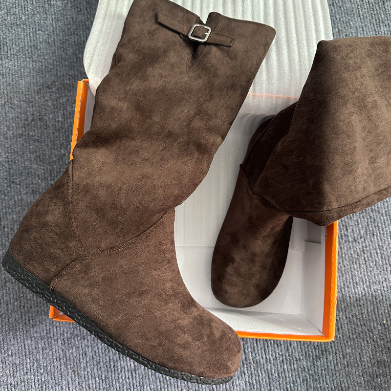 Women's The Knee Small Pile Style Slim Women's Leather Boots