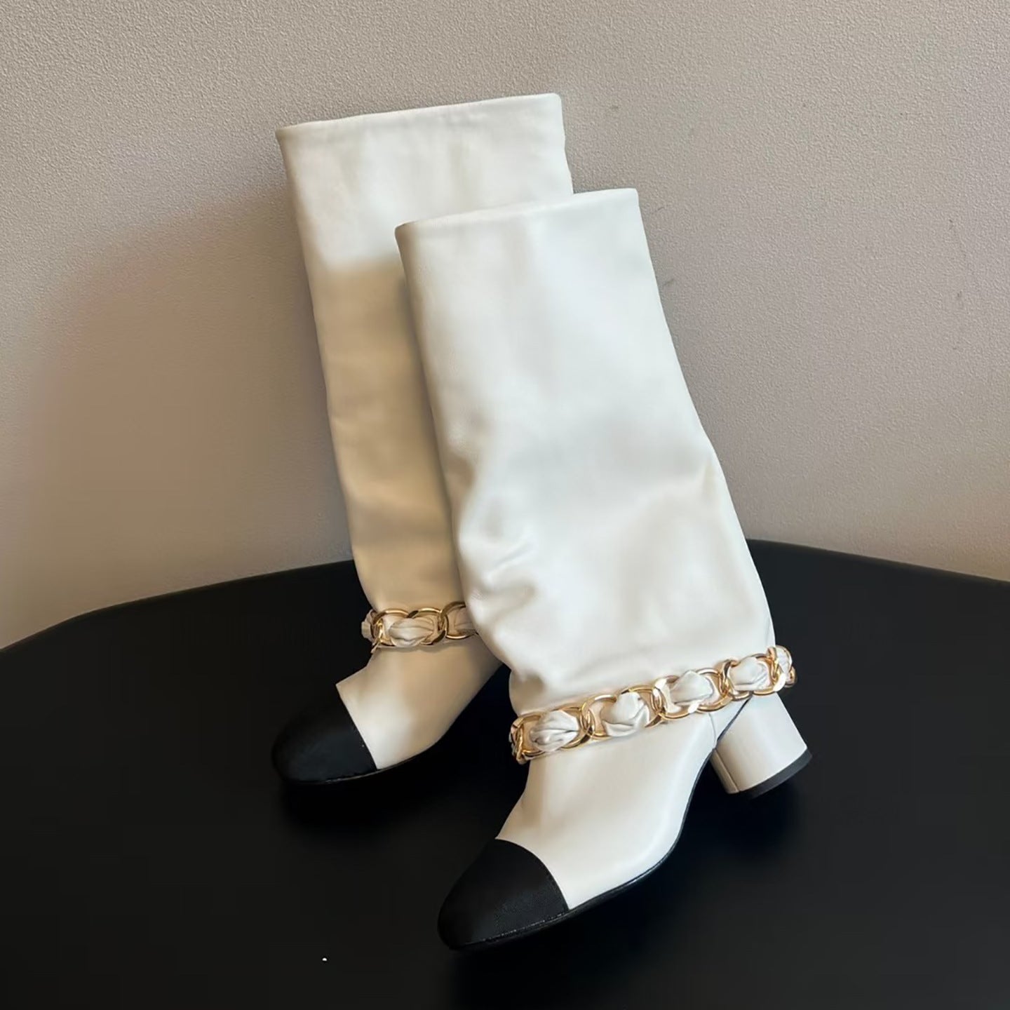 Women's Style Chunky Metal Chain Pantyhose Fashion Boots