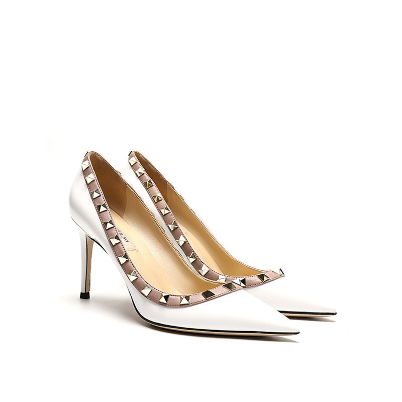 Rivet High Female Stiletto Sexy Temperament Pointed V Home Heels