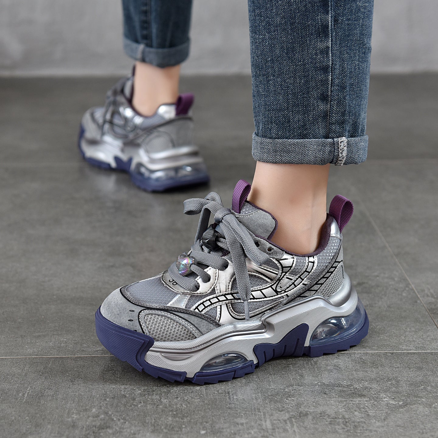 Women's Thick Bottom Contrast Color Authentic Clunky Spring Leisure Sports Casual Shoes