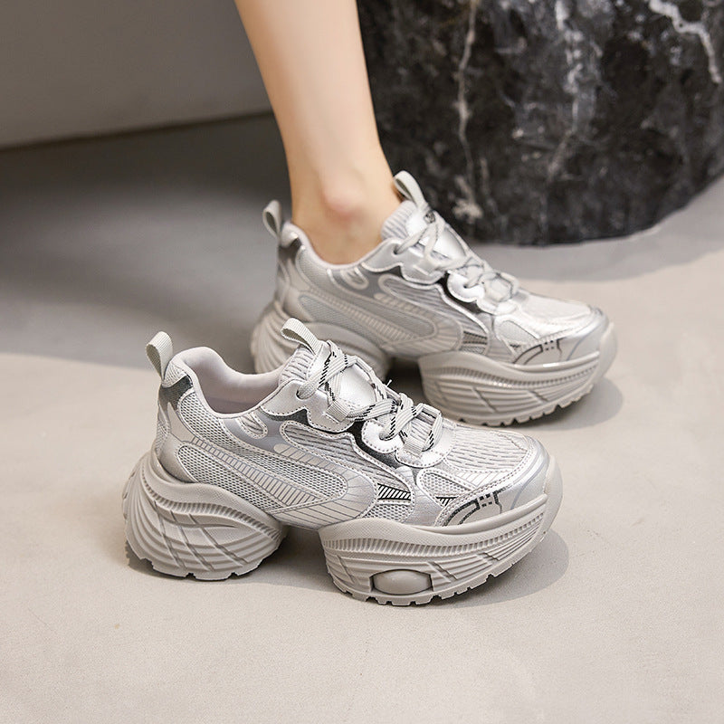 Women's Size Platform Sier Fashion Clunky Height Increasing Sneakers
