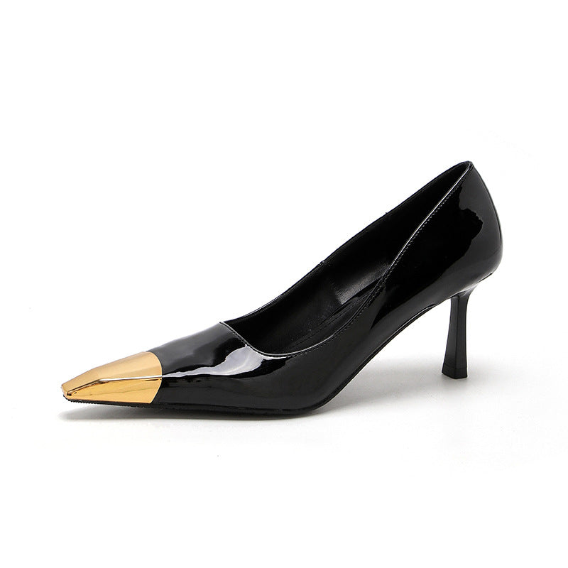 Women's Metal Square Toe Stiletto Pumps Black Women's Fashion Shoes