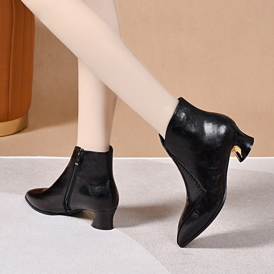 Women's Authentic Booties French Mid Ankle Brown Women's Leather Boots