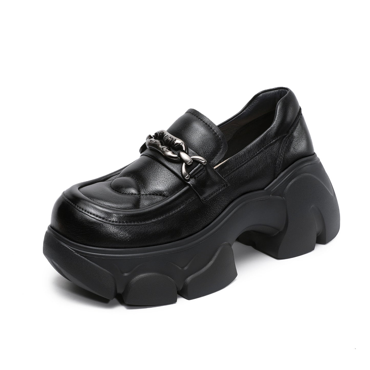 Women's British Platform Autumn Small Heightened Single Layer Authentic Round Women's Casual Shoes