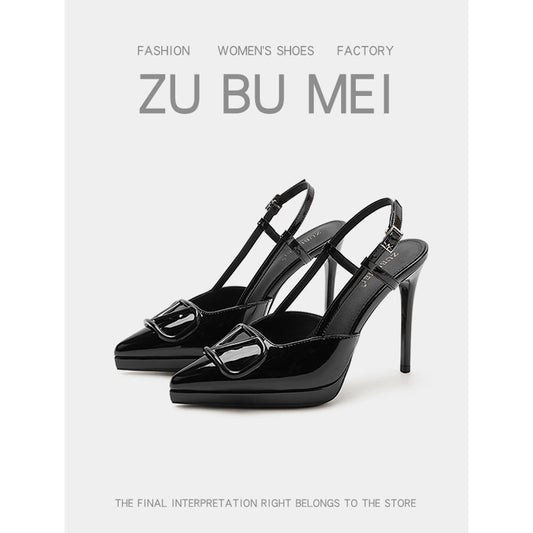 Women's Elegant V Buckle Closed Toe Back Empty Summer High Heeled Sandals
