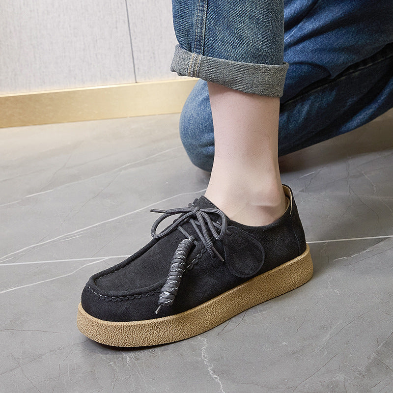 Women's & Men's Platform Muffin Kangaroo Round Toe British Leather Shoes