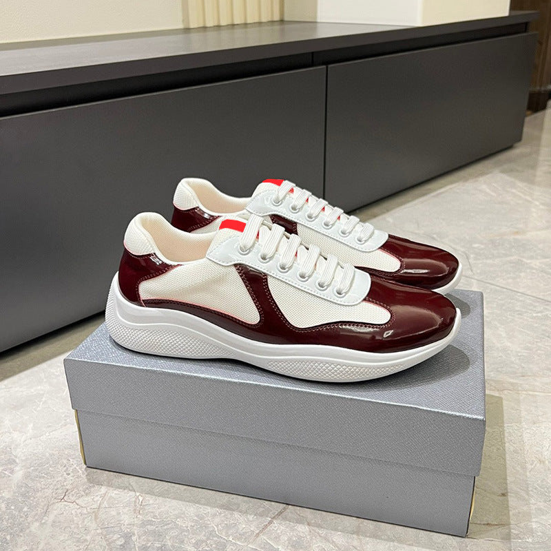 Women's & Men's Fashion Genuine Board Lace Up Cowhide Shiny Men's Shoes