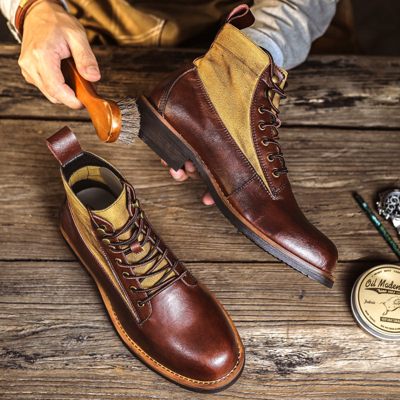 Men's Retro Ankle Worker Round Head Machine British Men's Martin Boots