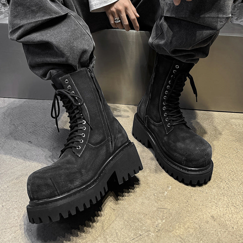 Men's Thick Bottom Distressed British Style Flat Motorcycle Boots