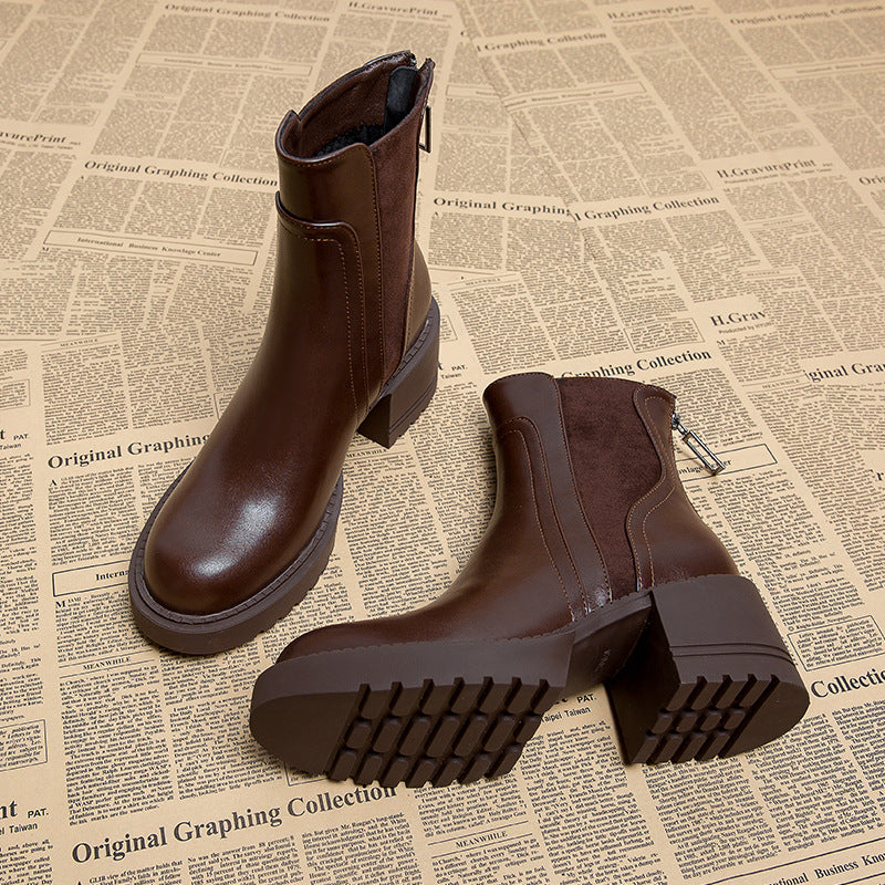 Women's Martin High Chunky Small High-grade Ankle Women's Leather Boots