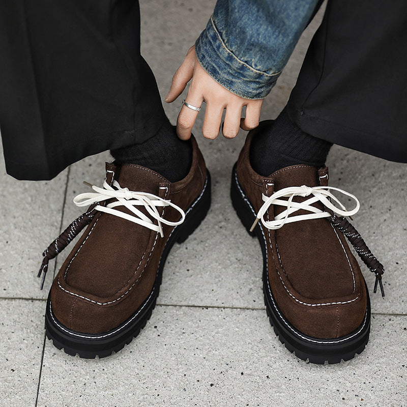 Khaki Thick Bottom Increased Kangaroo Trend Retro Leather Shoes