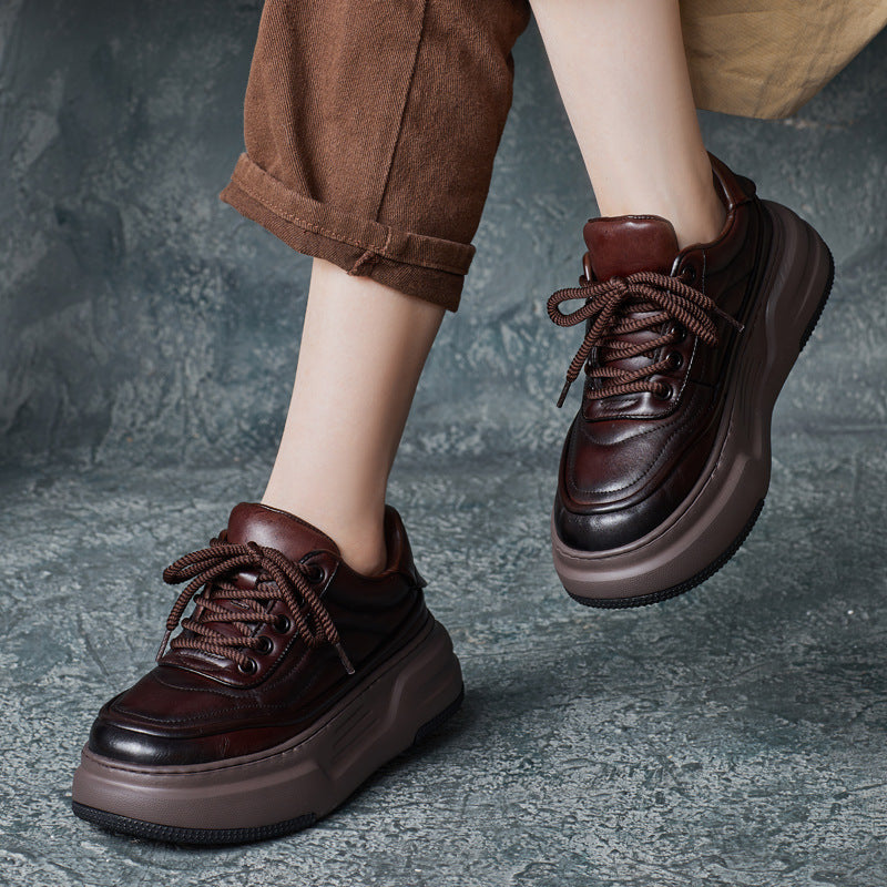 Women's Autumn Cowhide British Handmade Platform Board Men's Shoes
