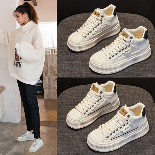 Women's Shell Toe Biscuit Shape Autumn Muffin Platform Thin Authentic Comfortable Women's Casual Shoes