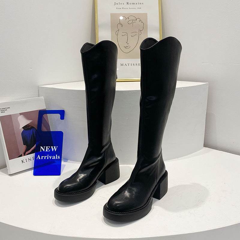 Women's British Style Cowboy Thick Increased Pointed Boots