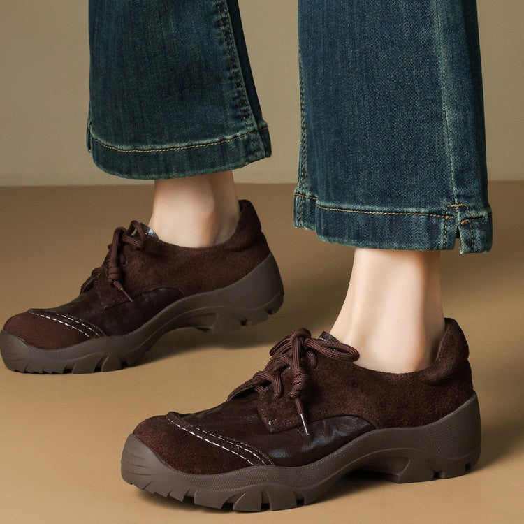 Women's Retro Lace Up Round Toe British Women's Fashion Shoes