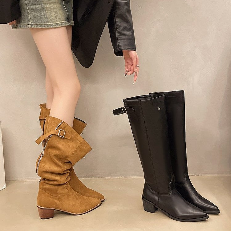 Women's Pointed Toe Long Retro Two-way Wear Boots