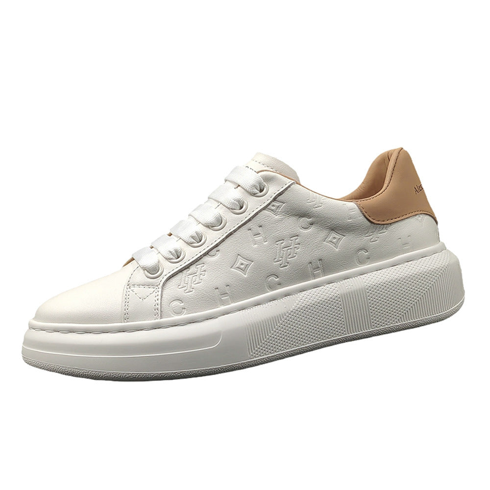 Men's Top Layer Fashionable Genuine Embossed White Men's Sports Shoes