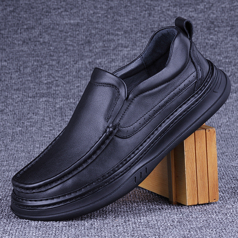 Men's First Layer Cowhide Solid Platform Loose Stitching Men's Casual Leather Shoes