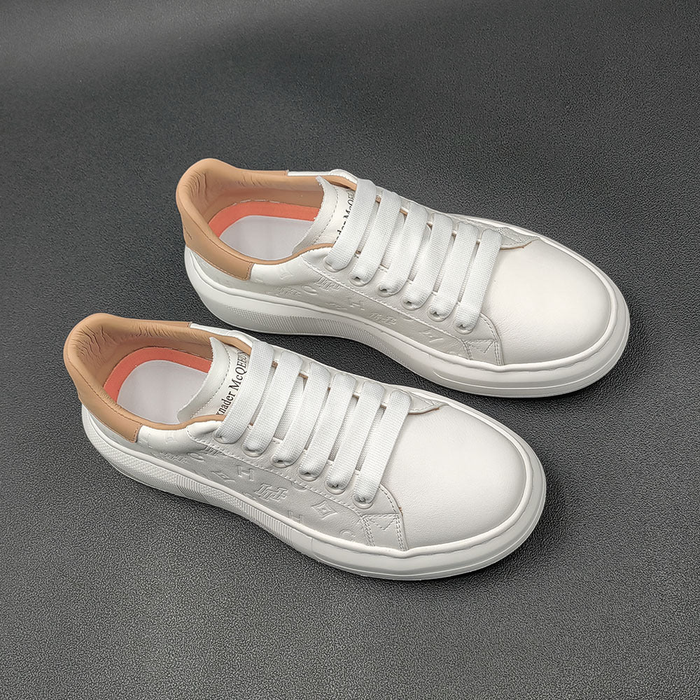 Men's Top Layer Fashionable Genuine Embossed White Men's Sports Shoes